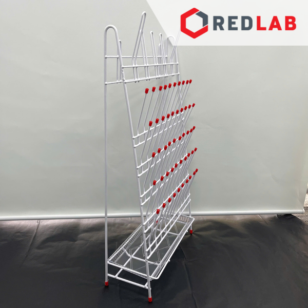 Giá phơi dụng cụ thí nghiệm 1 mặt ONELAB 55 vị trí kèm khay hứng, thép bọc nhựa,  giá đỡ vật tư phòng lab tự đứng, có VAT