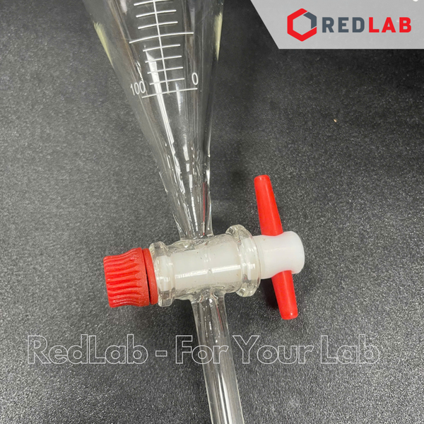 Phễu chiết quả lê BIOHALL khóa nhựa PTFE 50 100 250 500 1000 2000 ml, thủy tinh boro 3.3, vạch trắng, có VAT