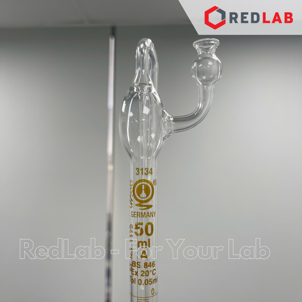 Buret tự động trắng GLACIER khóa PTFE 50ml, bộ gồm buret, bình chứa, quả bóp, có VAT