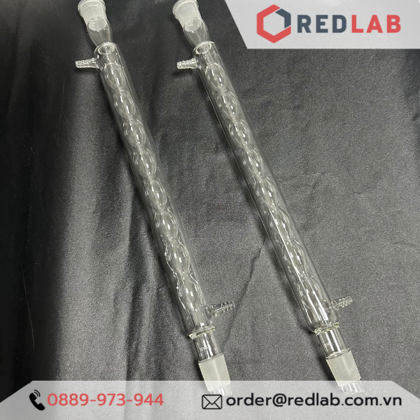 Ống sinh hàn thẳng, bóng, xoắn ONELAB 400mm, 2 cổ nhám 29/32, dùng trong thí nghiệm chưng cất, ngưng tụ, có VAT