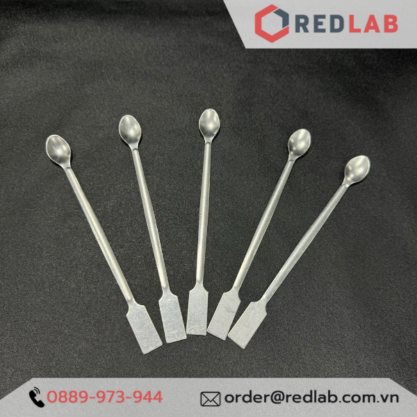 Thìa xúc hóa chất 1 đầu dẹt 1 đầu tròn inox ONELAB 15 17.5 20 23 cm, thìa cân, muỗng múc mẫu thí nghiệm, có VAT