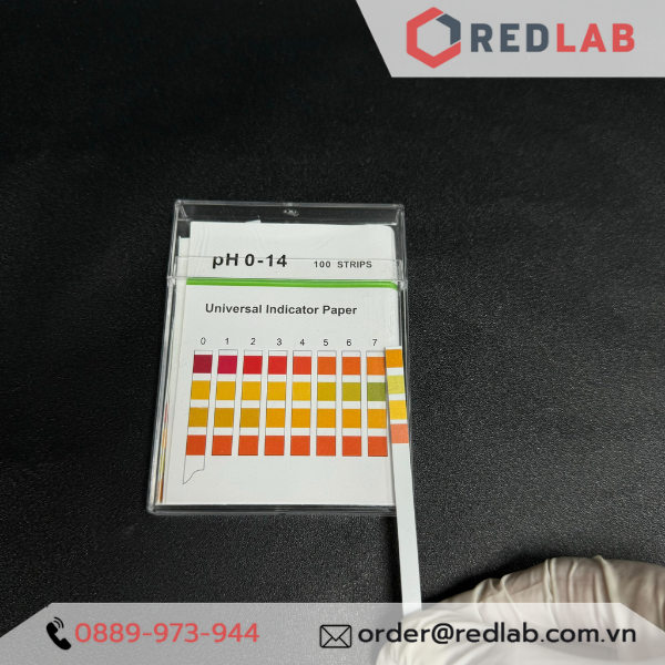 Que thử pH 0 – 14 indicator strips, chính xác cao với bảng 4 màu chuẩn cho từng độ pH, hộp 100 que test, có VAT
