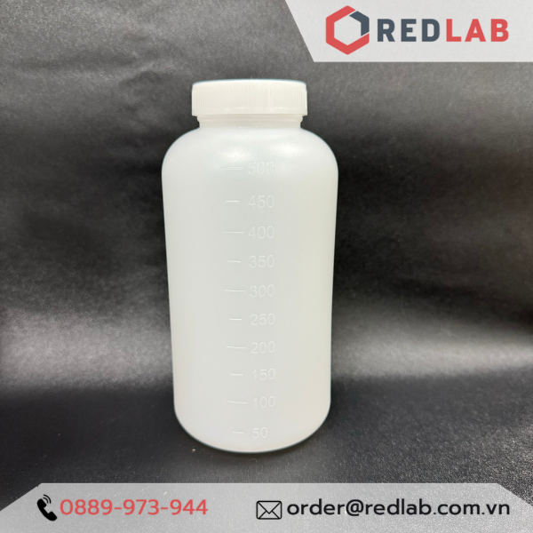 Chai nhựa PP trắng Việt Nam 500ml chia vạch nổi trắng, miệng rộng có nắp vặn và nắp đệm, có VAT