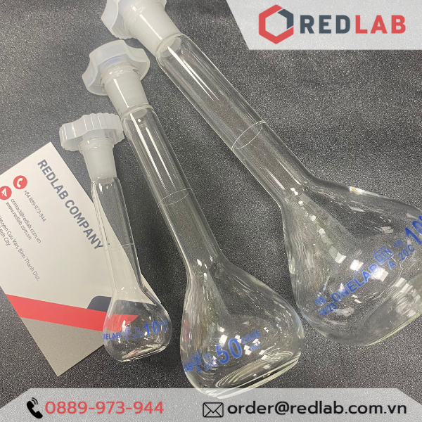 Bình định mức trắng nút nhựa ONELAB 10 20 25 50 100 200 250 500 1000 2000 ml, dùng định mức mẫu thí nghiệm, có VAT