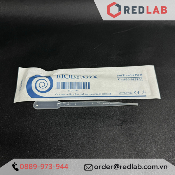BIOLOGIX Pipet pasteur 3ml Tiệt Trùng từng cái, ống hút nhỏ giọt vô trùng, tổng dung tích 7.5ml, nhựa PE, 30-0138A1, có VAT