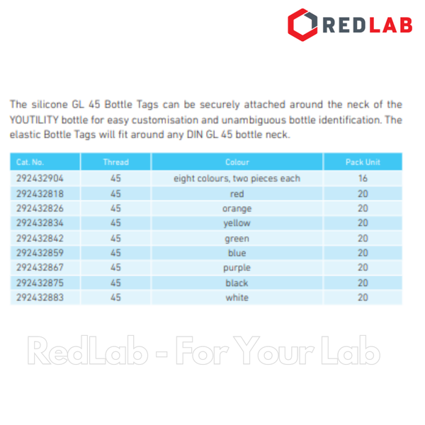 Phụ kiện cho Chai trung tính DURAN Youtility và Original: nắp vặn GL45, vòng đệm, vòng cổ silicon nhiều màu, có VAT