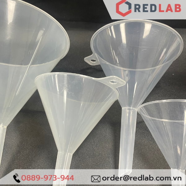 Phễu nhựa PP ONELAB Ø 40 65 75 90 100 120 150 mm, dùng chiết rót mẫu thí nghiệm, có VAT
