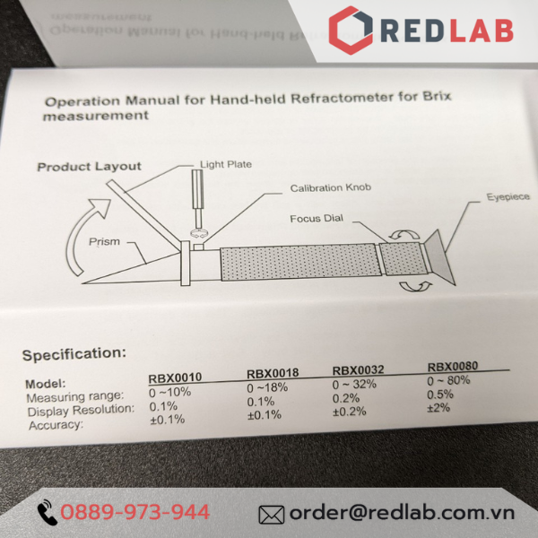 Khúc xạ kế đo độ ngọt 0-32% Brix TRANS Instruments - Singapore RBX0032 ATC, đo độ đường dung dịch, trái cây, có VAT