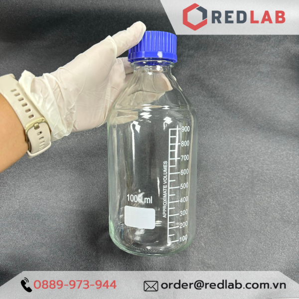 Chai trắng Eco nắp vặn xanh ONELAB 100 250 500 1000 ml - GL45, chai thuỷ tinh soda-lime, đựng mẫu thí nghiệm, có VAT