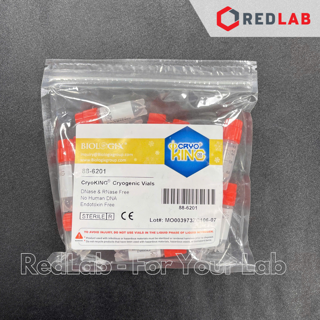 Lọ trữ lạnh BIOLOGIX 88-6201 có bar code 2.0ml, chia vạch đến 1.8ml, nắp đỏ, tiệt trùng, nhựa(25 cái/gói) -196oC, hấp 121oC (Cryoking), Chân sao, có VAT