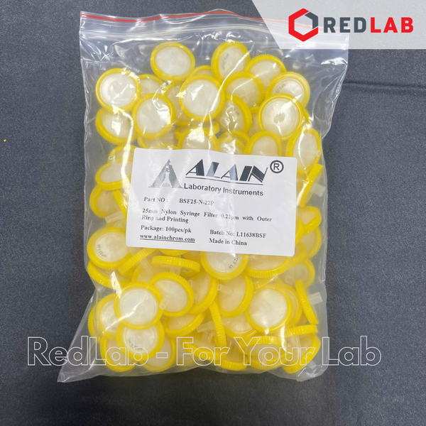 [Gói 100 cái] Đầu lọc Nylon Syringe filter ALAIN 13mm / 25mm, lỗ lọc 0.22um / 0 45um, dùng cho sắc ký HPLC, có VAT