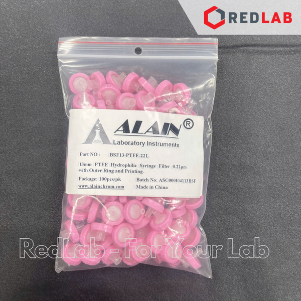 [Gói 100 cái] Đầu lọc PTFE ưa nước hydrophilic Syringe filter ALAIN 13mm / 25mm, lỗ lọc 0.22um / 0 45um, dùng cho sắc ký HPLC, có VAT