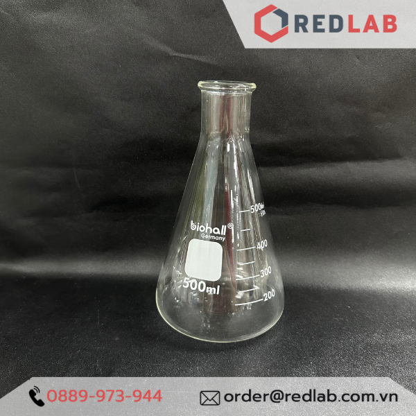 Bình tam giác miệng hẹp BIOHALL 125 150 250 300 500 1000 ml, bình nón - bình erlen MH, mark trắng, có VAT