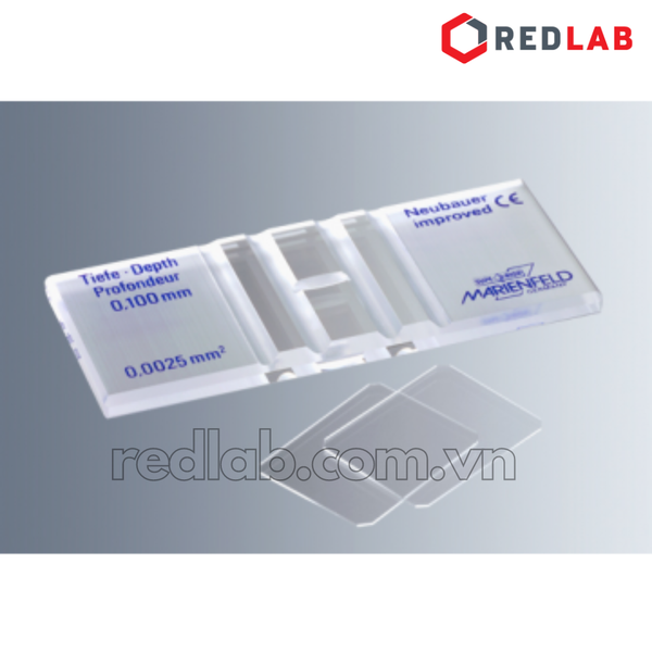 Buồng đếm tế bào thủy tinh Neubauer improved (cải tiến) tráng bạc (bright line) MARIENFELD Đức 0610030, có VAT