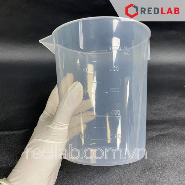 Ca nhựa PP không quai vạch trắng có mỏ GENLAB 50 100 250 500 1000 ml, cốc đong nhựa thí nghiệm, có VAT