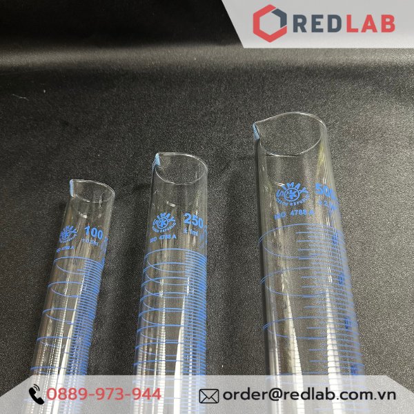 Ống đong thủy tinh SIMAX Class A 5 10 25 50 100 250 500 1000 ml, đế lục giác, vạch xanh, Measuring Cylinder, có VAT