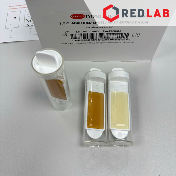 [Hộp 10 ống] Môi trường TTC & malt extract flexi slide OXOID DS0155A, 2 mặt Dip-slides Industrial (Red spot), có VAT
