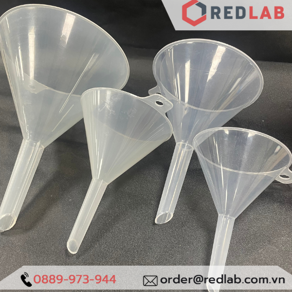 Phễu nhựa PP ONELAB Ø 40 65 75 90 100 120 150 mm, dùng chiết rót mẫu thí nghiệm, có VAT