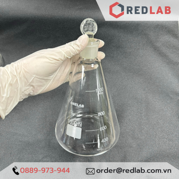 Bình tam giác có nút ONELAB 50 100 250 500 1000ml, erlen cổ nhám, nắp mài thuỷ tinh, đựng mẫu thí nghiệm, có VAT