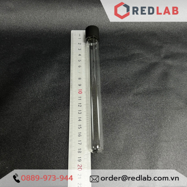 Ống nghiệm có nắp vặn nhựa PP đen DURAN 12x100 16x100 16x160 18x180 mm, seal TPE, thủy tinh soda-lime, có VAT