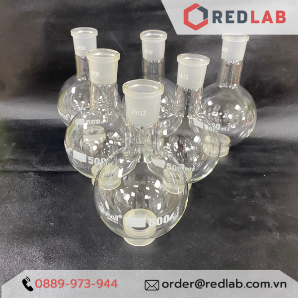 Bình cầu đáy tròn 1 cổ nhám BIOHALL 25 50 100 250 500 ml 1L 2L 3L 5L 10L 20L – 14/23 19/26 24/29 29/32 34/35 45/40 55/44, mark trắng, có VAT