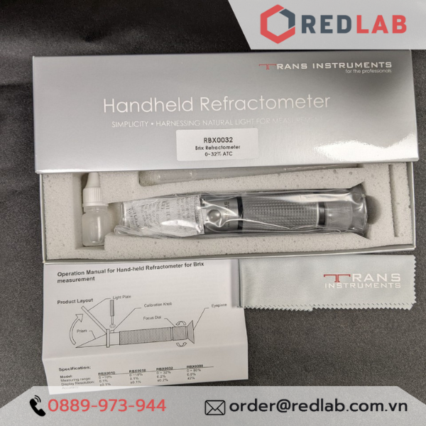 Khúc xạ kế đo độ ngọt 0-32% Brix TRANS Instruments - Singapore RBX0032 ATC, đo độ đường dung dịch, trái cây, có VAT