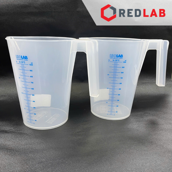 Ca nhựa PP có quai nửa vạch sơn xanh ISOLAB 100 250 500 1000 2000 ml, cốc đong hóa chất chịu nhiệt, có VAT