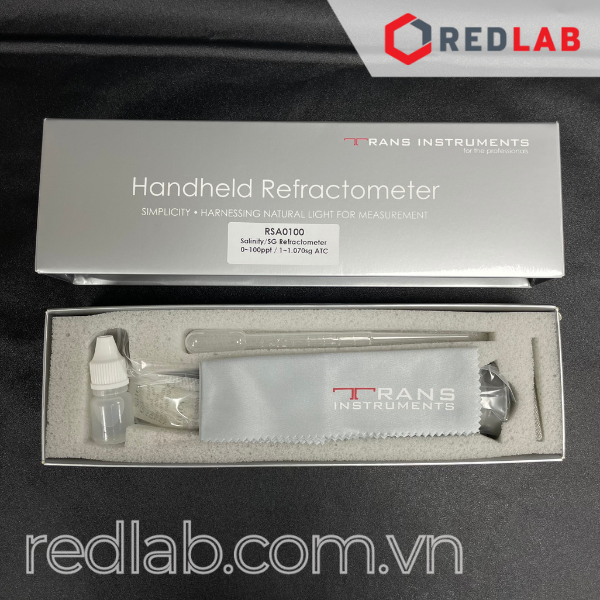 Khúc xạ kế đo độ mặn 0-100% TRANS Instruments - Singapore RSA0100 bù nhiệt, đo muối trong dung dịch / nước nuôi trồng thuỷ hải sản, có VAT