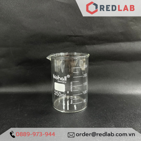 Cốc đốt thuỷ tinh Thấp thành BIOHALL 5 10 25 50 100 150 200 250 400 500 600 800 1000 ml 2L 3L 5L 10L, beaker có mỏ chịu nhiệt, có VAT