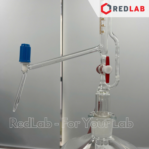 Buret tự động trắng GLACIER khóa PTFE 50ml, bộ gồm buret, bình chứa, quả bóp, có VAT