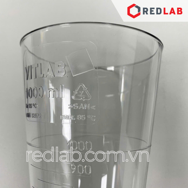 Phễu Imhoff 1000ml VITLAB code 75991, nhựa SAN, khoá PP, chia vạch xác định chất rắn lơ lửng, có VAT