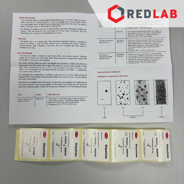 [Hộp 10 ống] Môi trường TTC & malt extract flexi slide OXOID DS0155A, 2 mặt Dip-slides Industrial (Red spot), có VAT