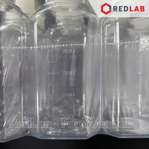 Chai nhựa PET trong suốt dạng vuông Corning / Gosselin P500B-50 500ml, chia vạch, tiệt trùng gói 12 cái, có VAT