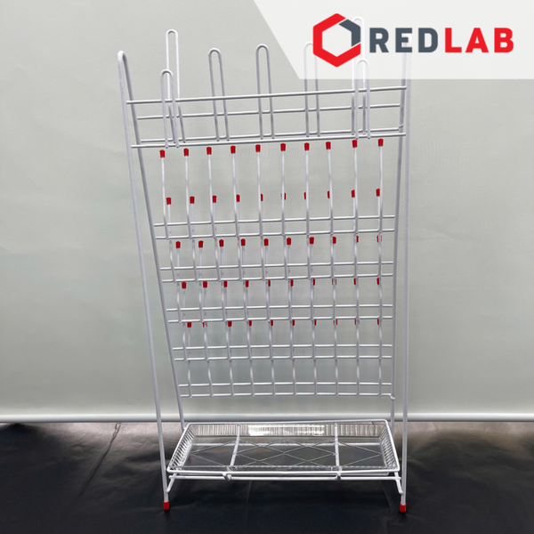 Giá phơi dụng cụ thí nghiệm 1 mặt ONELAB 55 vị trí kèm khay hứng, thép bọc nhựa,  giá đỡ vật tư phòng lab tự đứng, có VAT