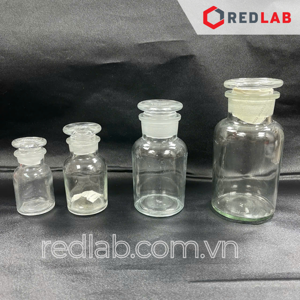 Chai trắng nút mài ONELAB 30 60 125 250 500 1000 2500 ml miệng rộng / miệng hẹp, chai thuỷ tinh nắp mài nhám, có VAT