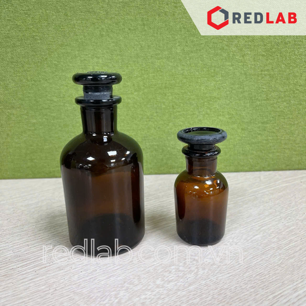 Chai nâu nút mài 30 60 125 250 500 1000 2500 ml 5L 10L miệng rộng MR / miệng hẹp MH, chai thuỷ tinh nâu nắp mài nhám dùng đựng mẫu thí nghiệm, có VAT