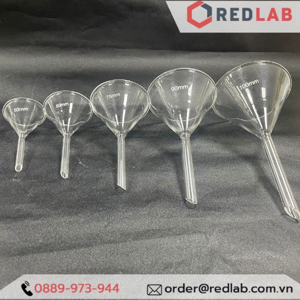 Phễu thủy tinh ONELAB Ø 40 45 60 75 90 100 150 mm, dùng chiết rót dung dịch, mẫu thí nghiệm, hương liệu, có VAT