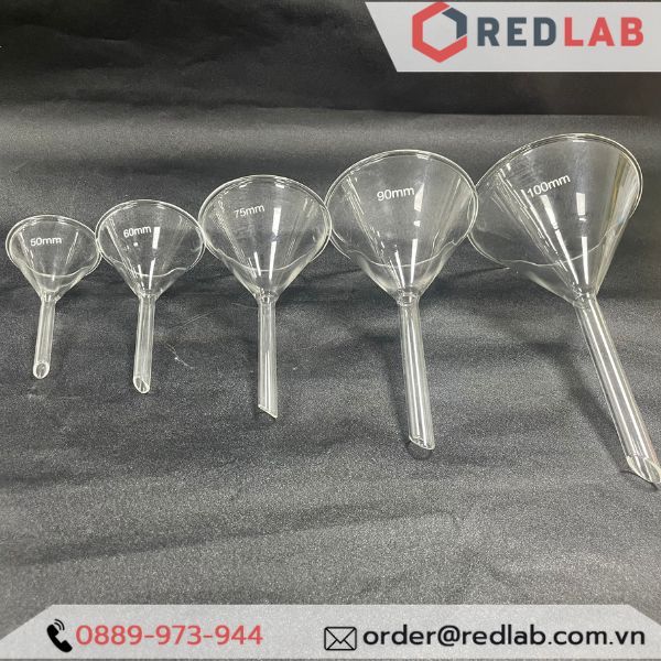 Phễu thủy tinh ONELAB Ø 40 45 60 75 90 100 150 mm, dùng chiết rót dung dịch, mẫu thí nghiệm, hương liệu, có VAT
