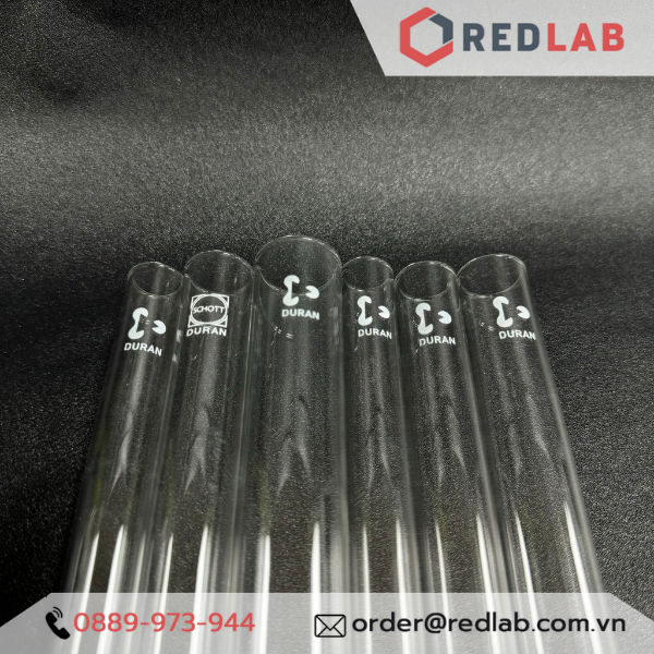 Ống nghiệm không vành (in logo) DURAN 12x100 16x130 16x160 18x180 20x150 20x180 25x150 mm, thủy tinh soda-lime, có VAT