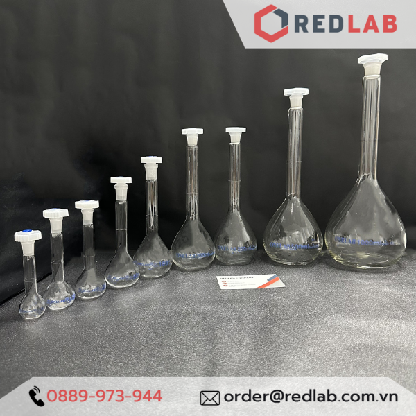 Bình định mức trắng nút nhựa ONELAB 10 20 25 50 100 200 250 500 1000 2000 ml, dùng định mức mẫu thí nghiệm, có VAT