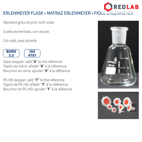 Bình tam giác cổ nhám NORMAX Bồ Đào Nha 25 50 100 150 250 500 1000 2000 mL, có VAT