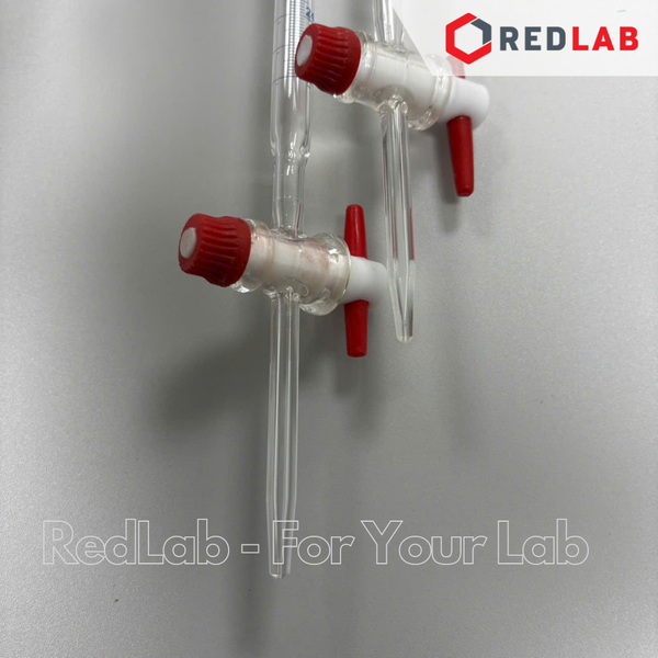 Buret thủy tinh trắng BIOHALL khóa nhựa PTFE 10 25 50 100 ml, Class AS, có VAT