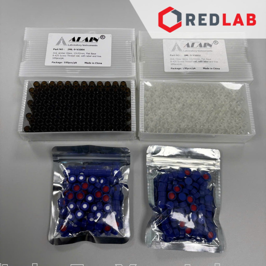 Chai vial 2ml trắng / nâu 9-425 hãng ALAIN dùng nắp vặn, dùng trong sắc ký HPLC, mua chai và nắp riêng, có VAT