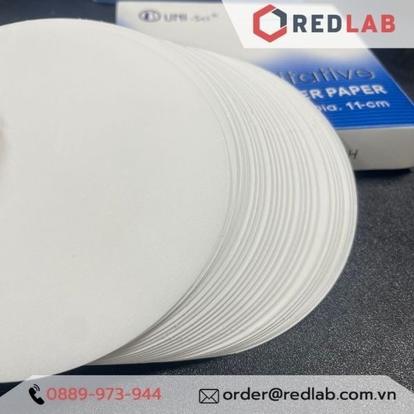 Giấy lọc định tính UNI-Sci Ø 7 9 11 12.5 15 18.5 24 32 cm (hộp 100 tờ) chảy nhanh 101, trung bình 102, chậm 103, có VAT