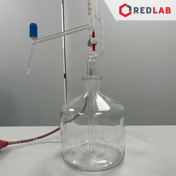 Buret tự động trắng GLACIER khóa PTFE 50ml, bộ gồm buret, bình chứa, quả bóp, có VAT