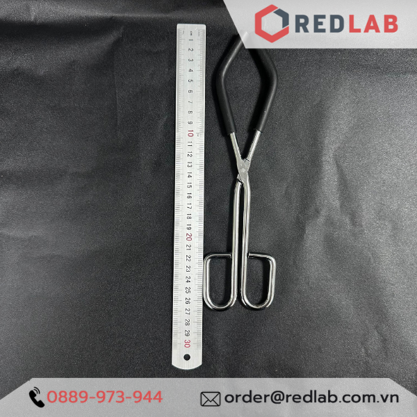 Kẹp cốc đốt ONELAB dài 26cm, khẩu độ 4-11cm, inox bọc nhựa chống trượt, kẹp beaker, chén nung thí nghiệm, có VAT