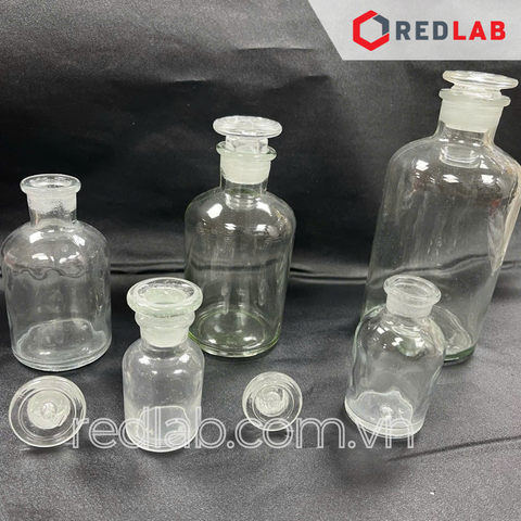 Chai trắng nút mài 30 60 125 250 500 1000 2500 ml 5L 10L miệng rộng MR / miệng hẹp MH, chai thuỷ tinh nắp mài nhám dùng đựng mẫu thí nghiệm, có VAT - redlab