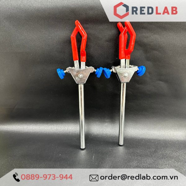 Kẹp bình cầu 3 càng Genlab, khẩu độ 70mm, dùng cho các thí nghiệm hoá học, có VAT