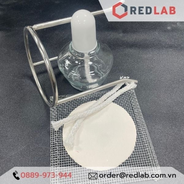 Bộ đun thí nghiệm, gồm kiềng 3 chân inox, lưới nung amiăng, đèn cồn, tim đèn dự phòng