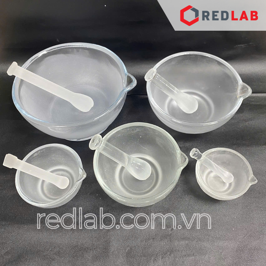 Bộ cối chày thuỷ tinh ONELAB đường kính 75 90 120 150 180 mm, dùng nghiền mẫu thí nghiệm, có VAT